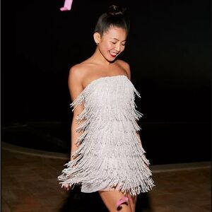 BHLDN Anthropologie Arabella Strapless Sequin Fringe Mini Dress